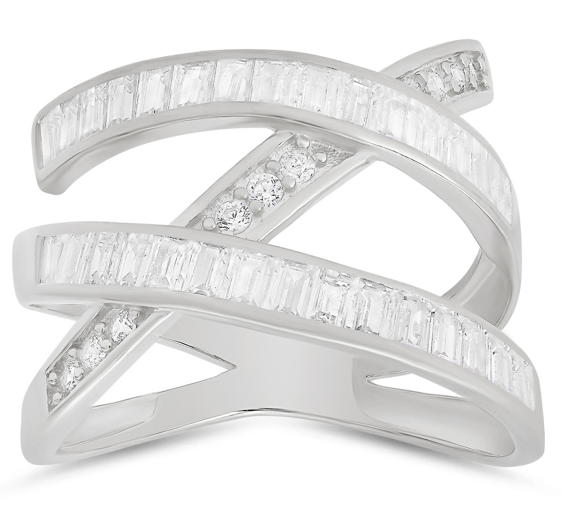 Diamonique Baguette Cut Highway Statement Ring,Sterling