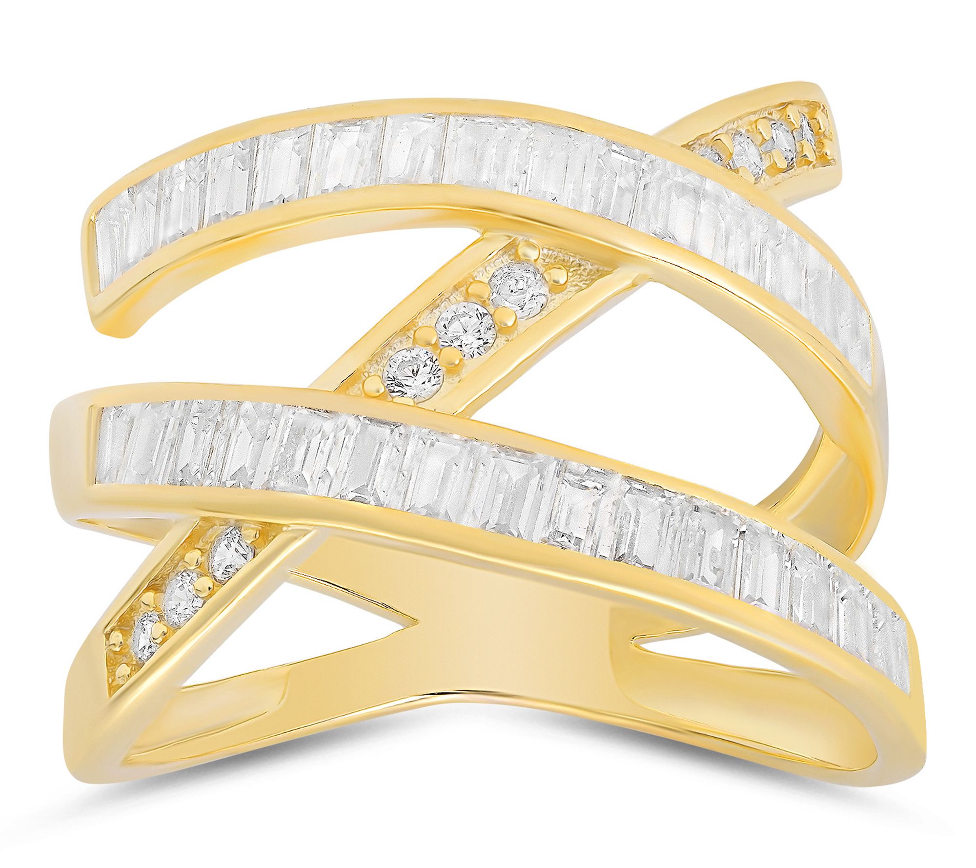 Diamonique Baguette Cut Highway Statement Ring,Sterling