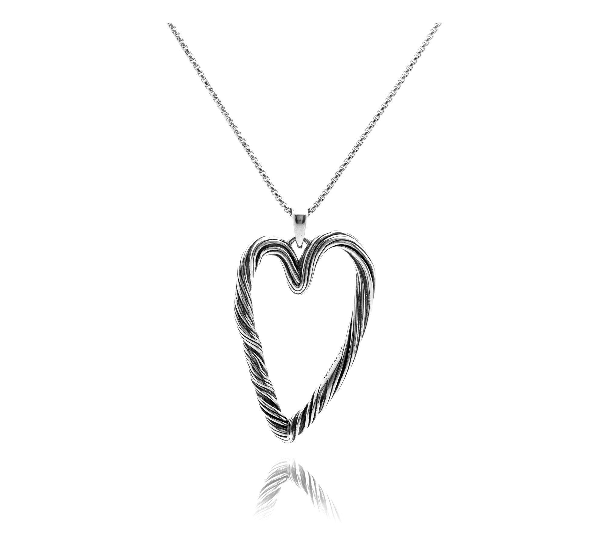 Or Paz Sterling Silver Vine Design Long Heart Pendant w/ Chain