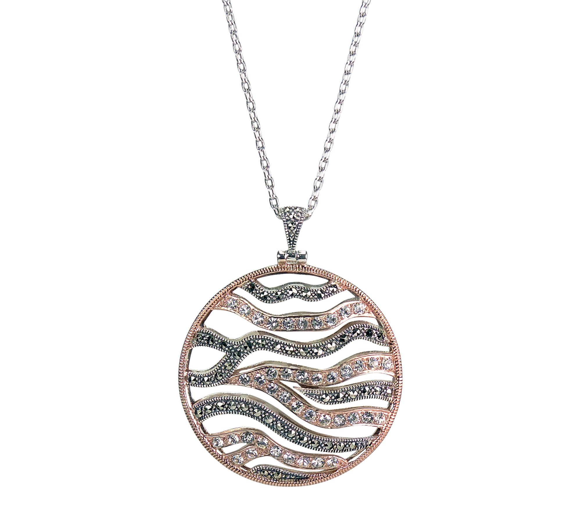 Suspicion Two-Tone Marcasite Open Pendant w/ Chain, Sterling