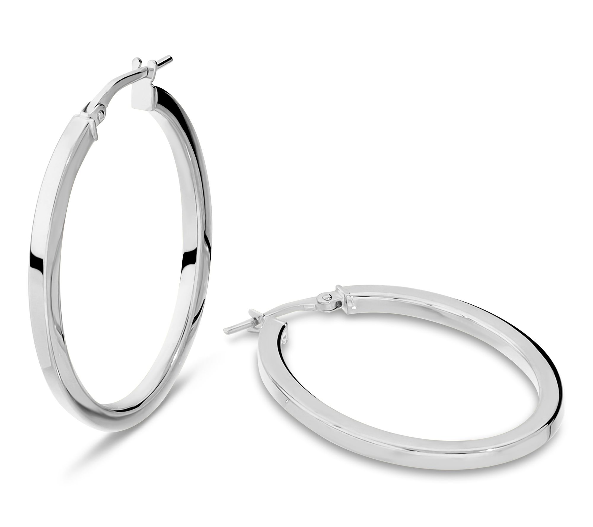 Italian Silver 1-1/4" Polished Squared Oval Hoop Earrings