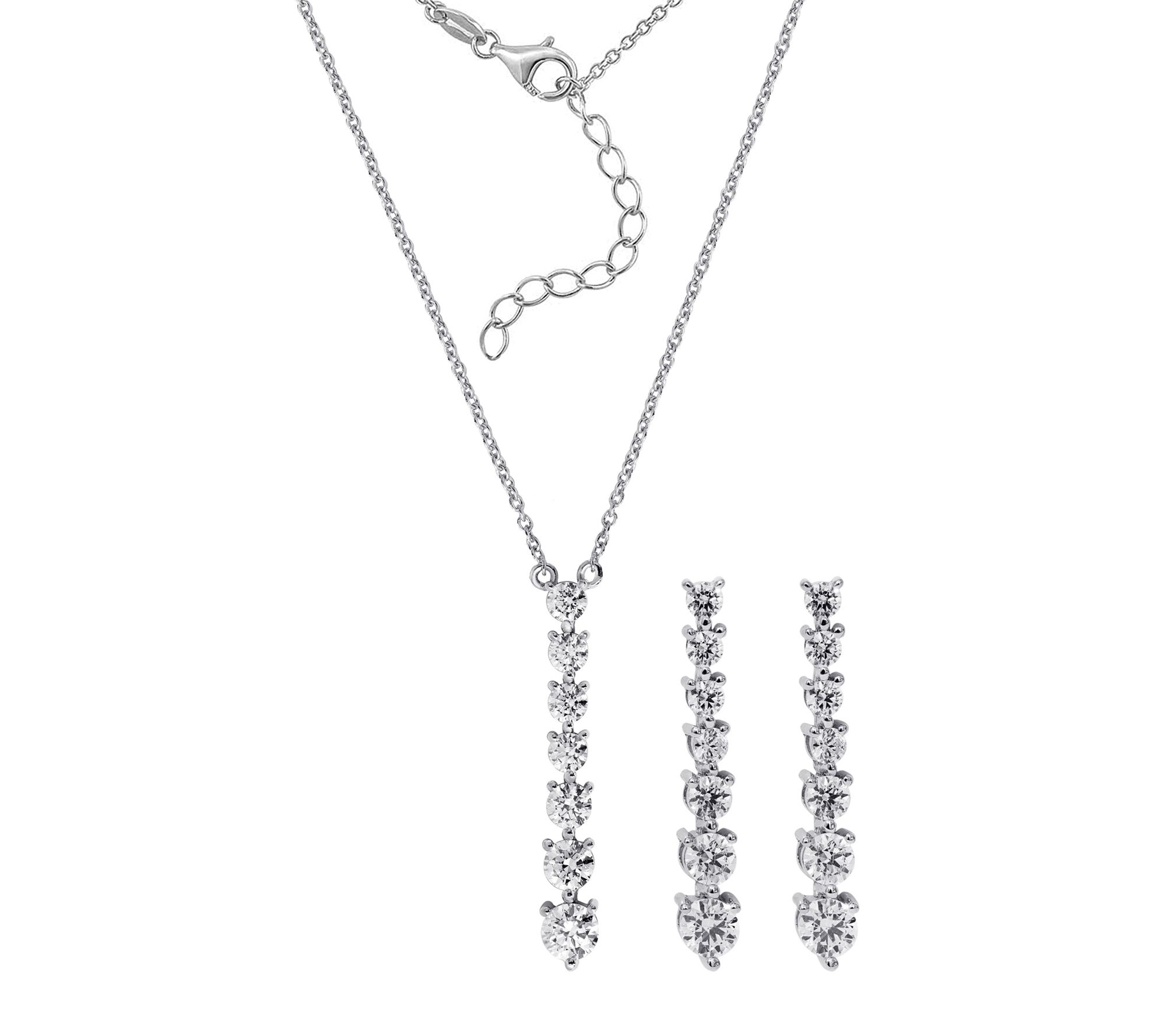 Diamonique Drop Earrings & Necklace Set, Sterling Silver