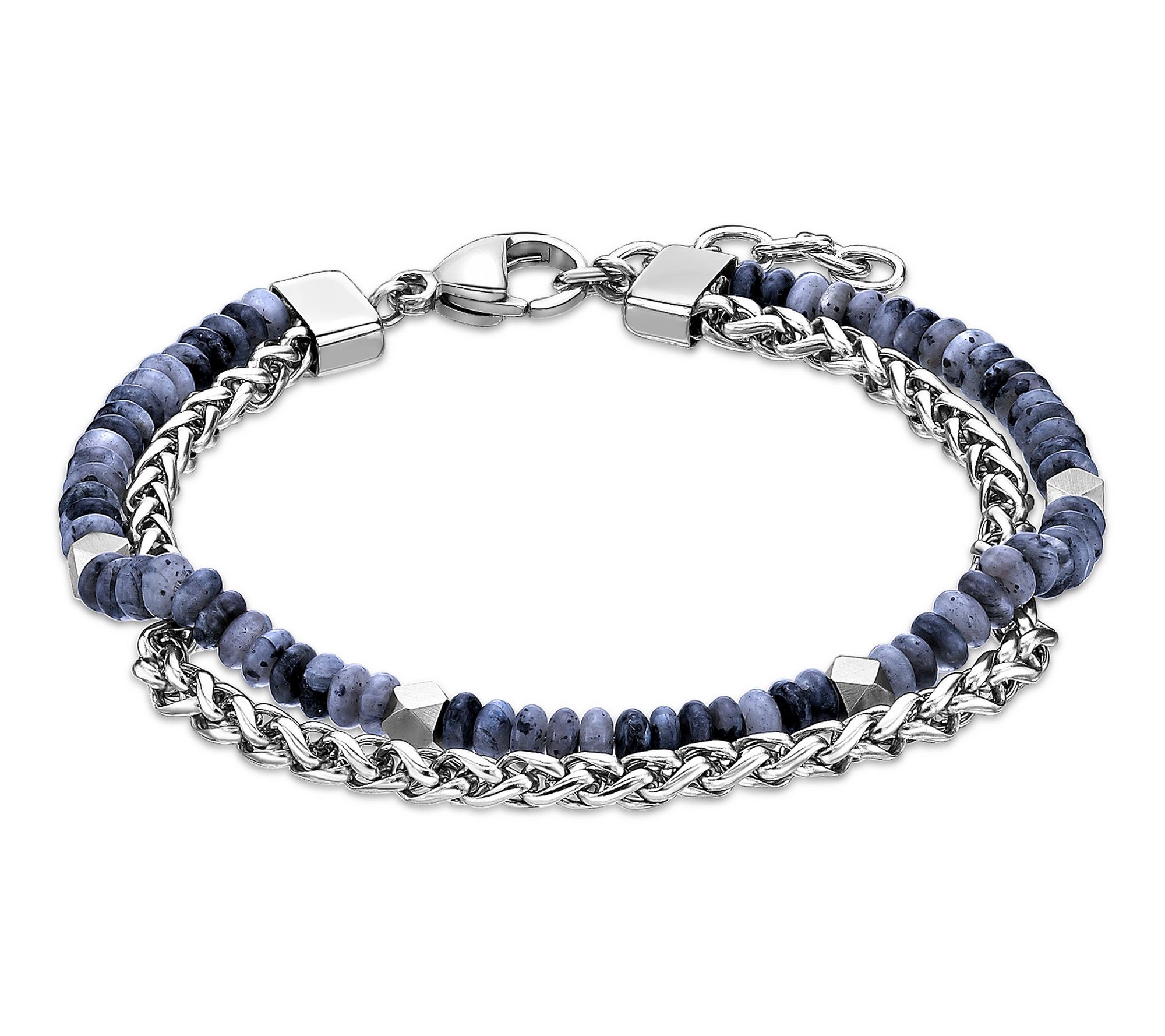 LYNX Men's Stainless Steel Gemstone Double Chain Bracelet