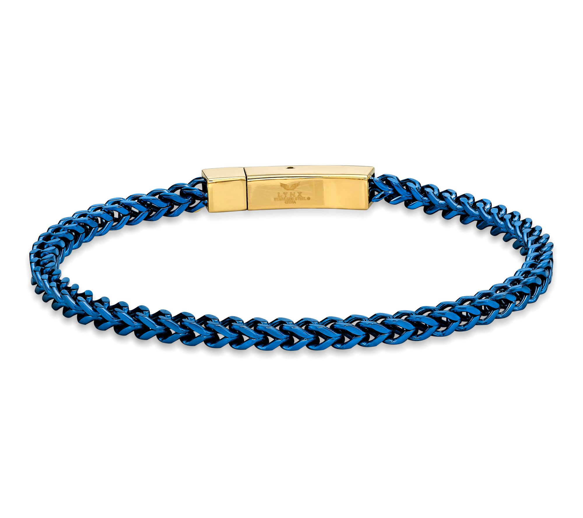 LYNX Men's Stainless Steel Blue IP Square Foxtail ChainBracelet