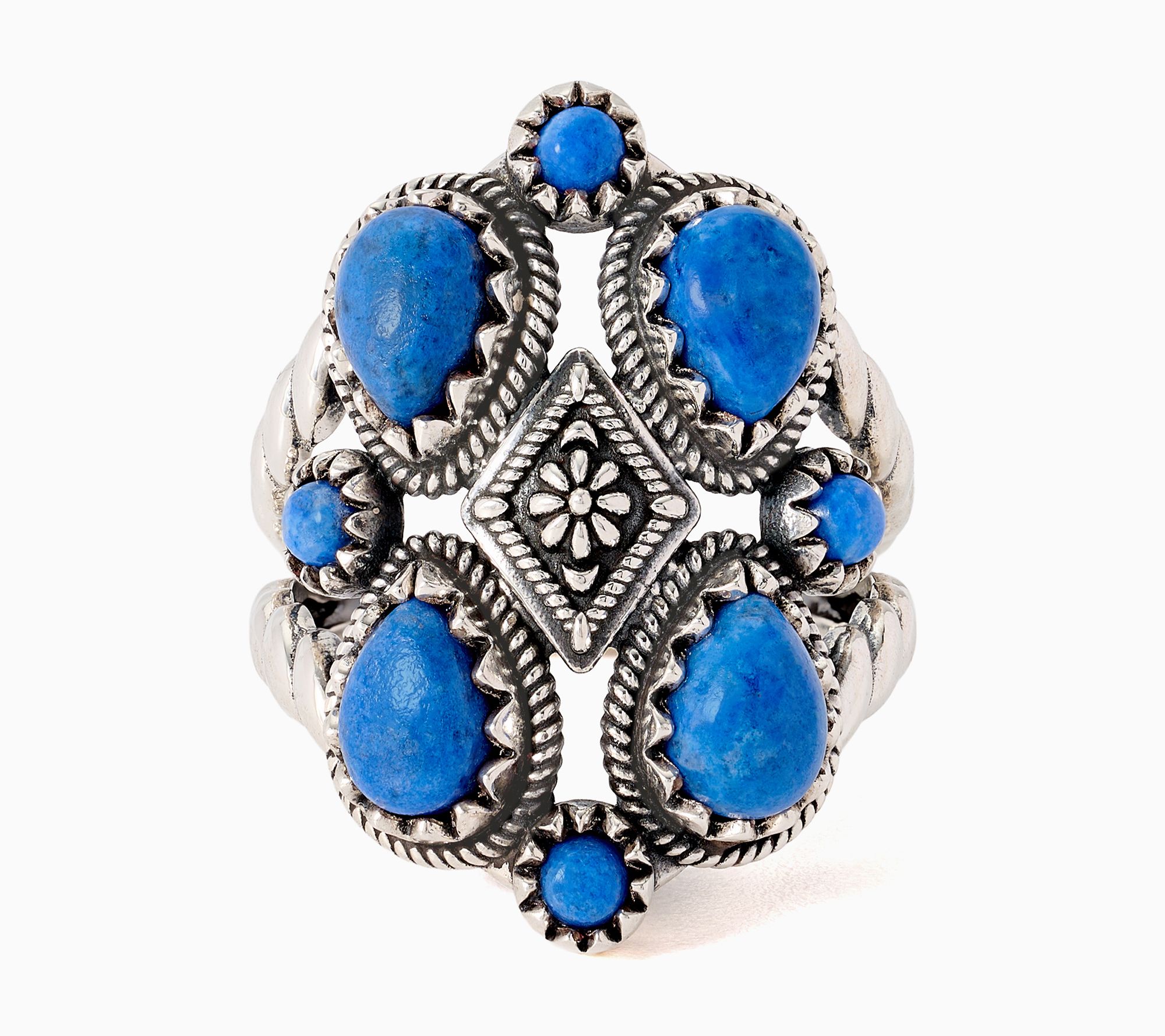 American West Sterling Four Pear Gemstone Rope Ring