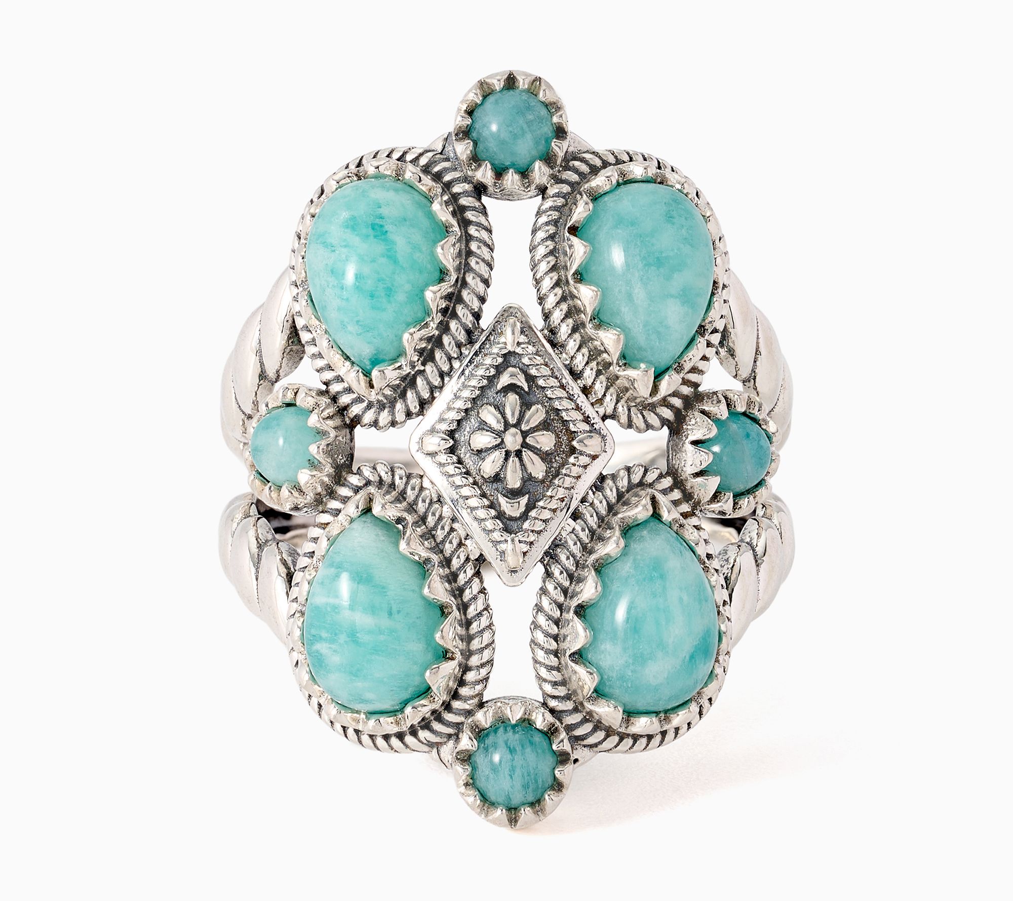 American West Sterling Silver Four Pear Gemstone Rope Ring