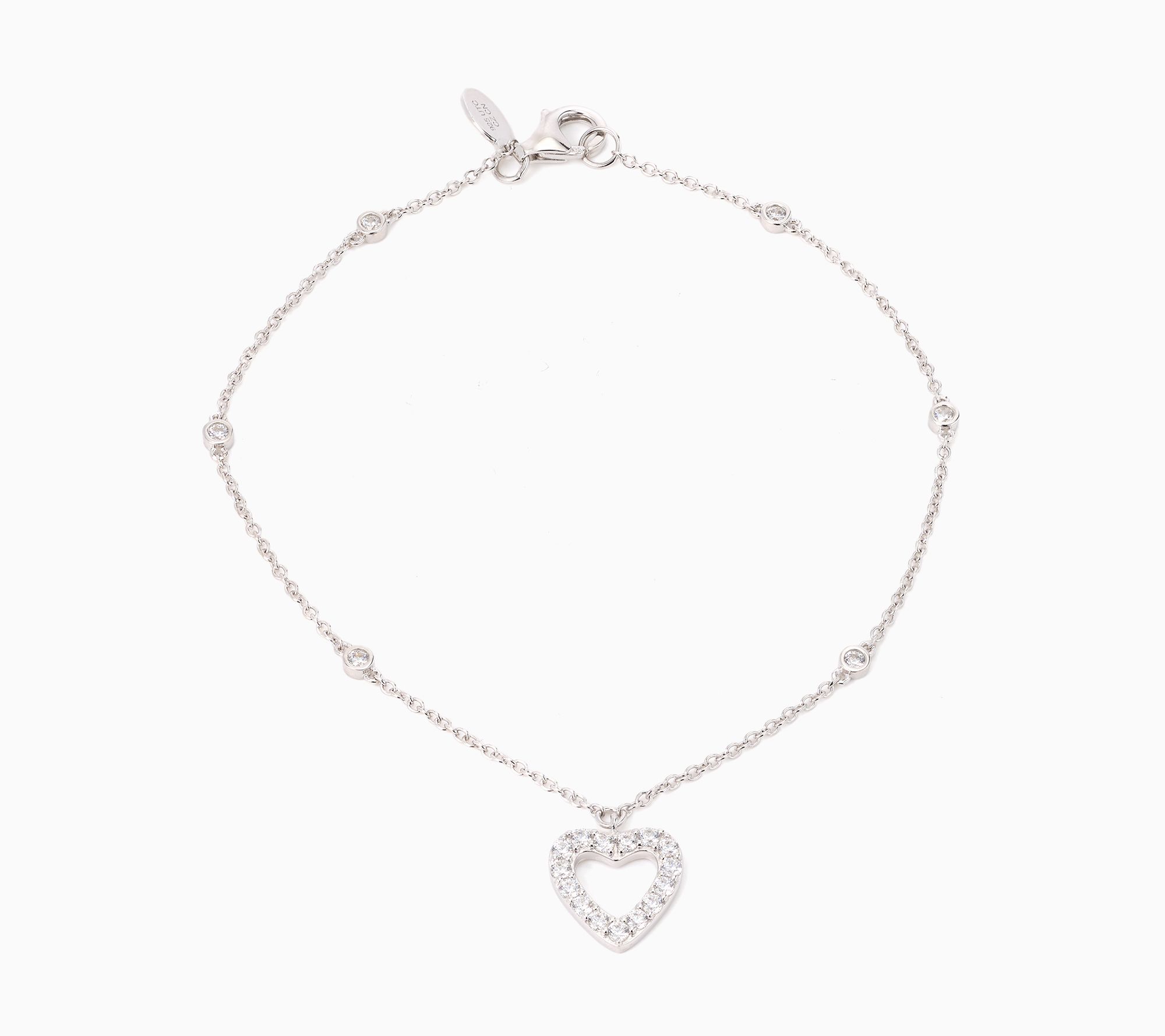 Diamonique x Kathy Levine Summer Fling Heart Charm Anklet, Sterl