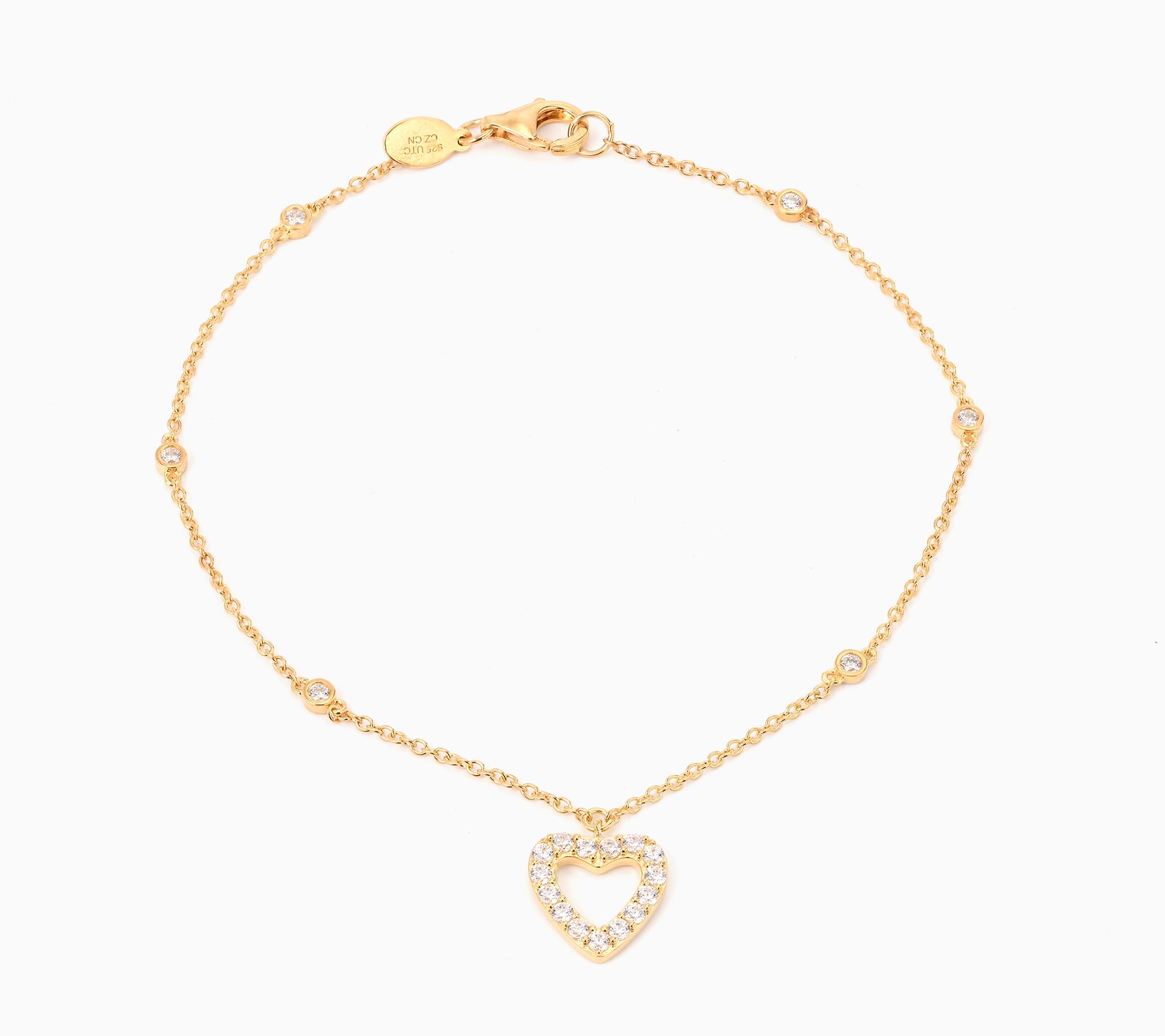 Diamonique x Kathy Levine Summer Fling Heart Charm Anklet, Sterl