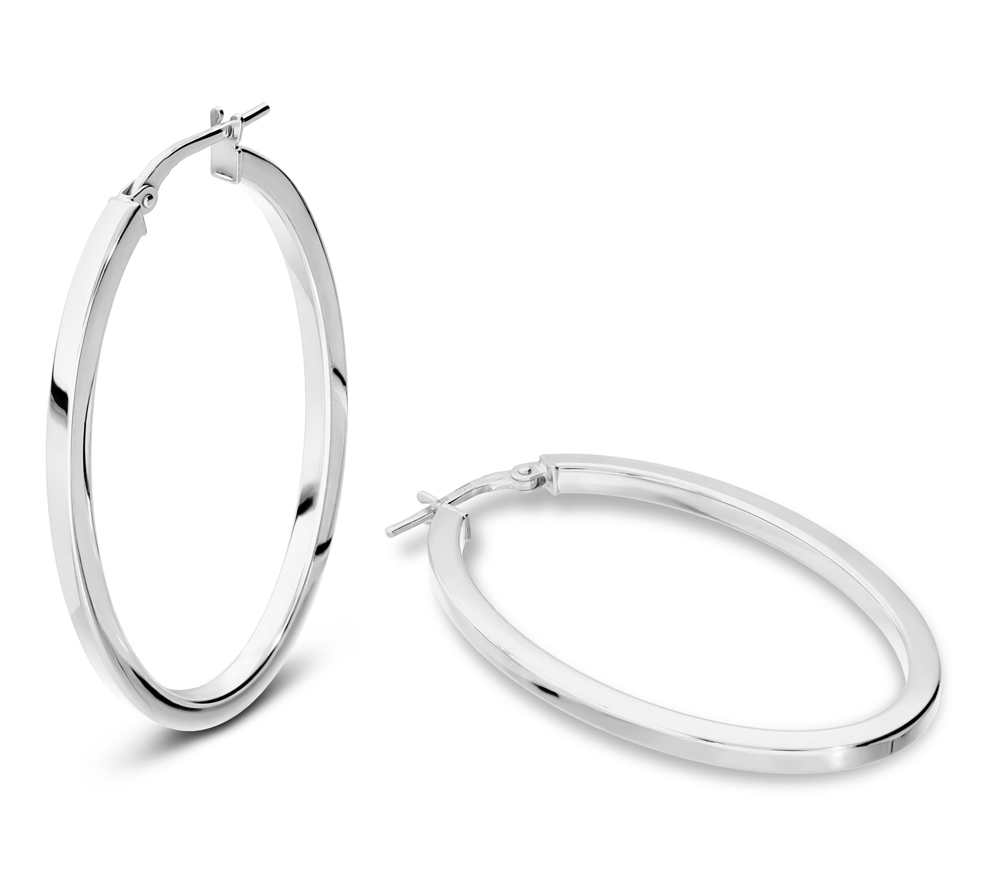 Italian Silver 1-3/4" Squared Oval Hoop Earrings, Sterling