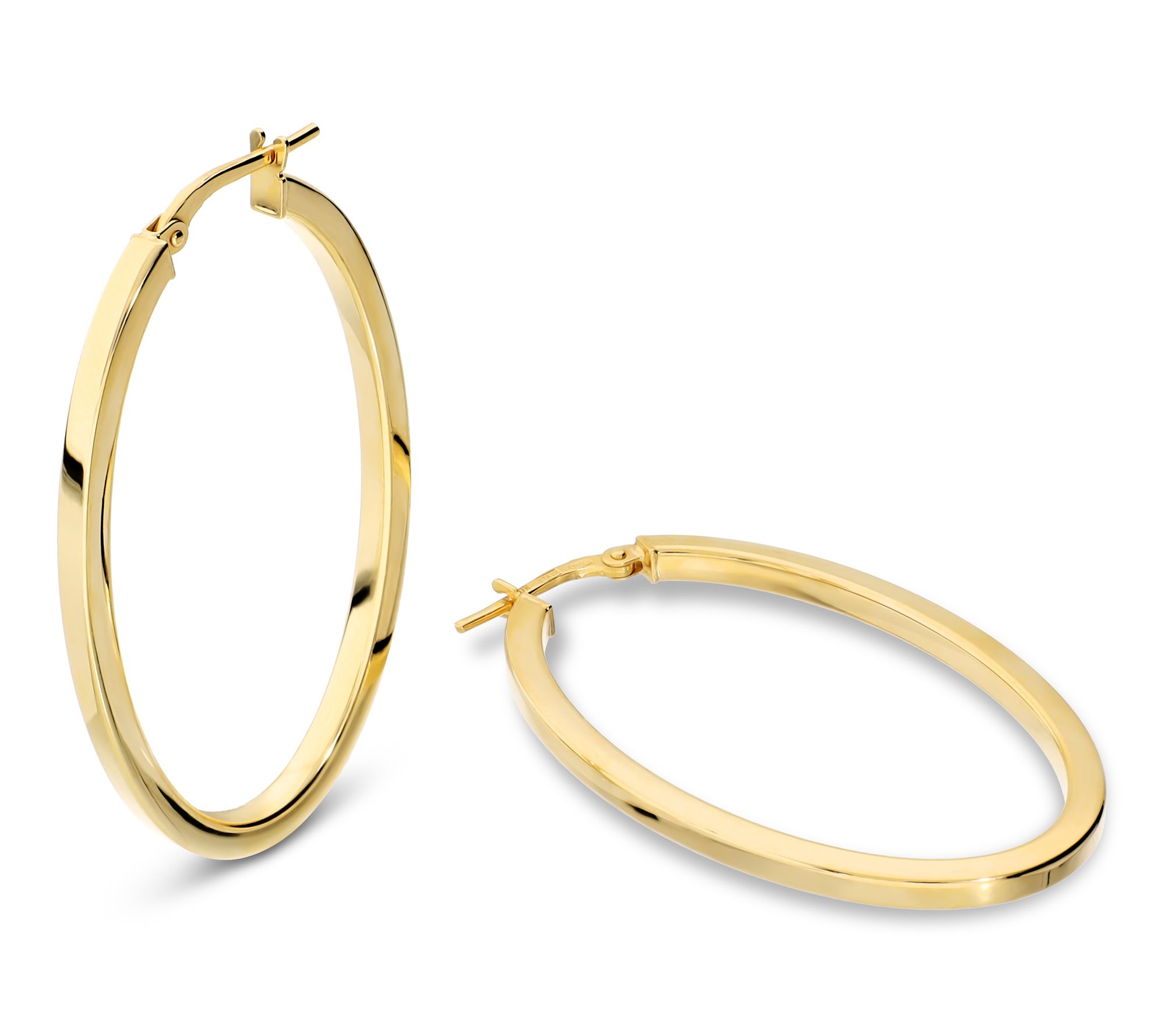 Italian Silver 1-3/4" Squared Oval Hoop Earrings, Sterling