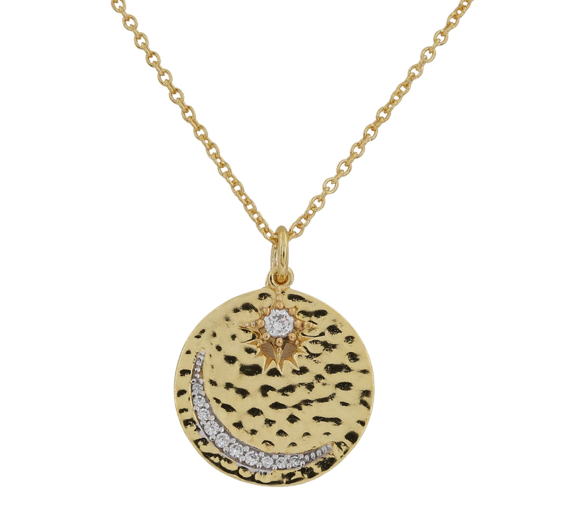 Diamonique Celestial Pendant w/ Chain, 14K Gold Plated