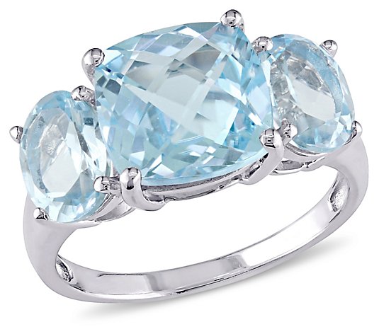Sterling Silver 8.45 cttw Sky Blue Topaz 3-Stone Ring
