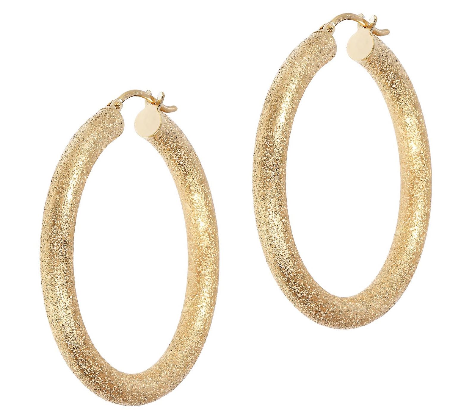 Italian Silver 1-1/2" Round Textured Hoop Earrings