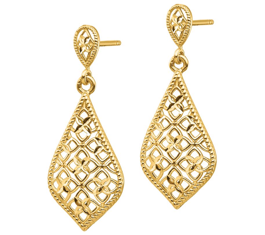 14K Gold Filigree Dangle Earrings - QVC.com