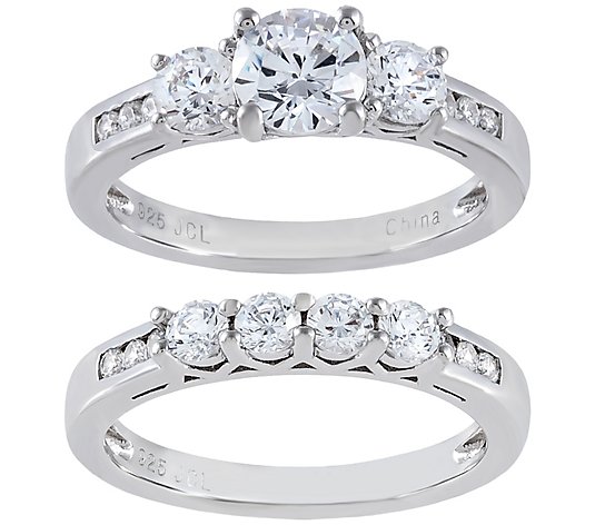 Diamonique 2.15 cttw Round-Cut Bridal Ring Set,Sterling