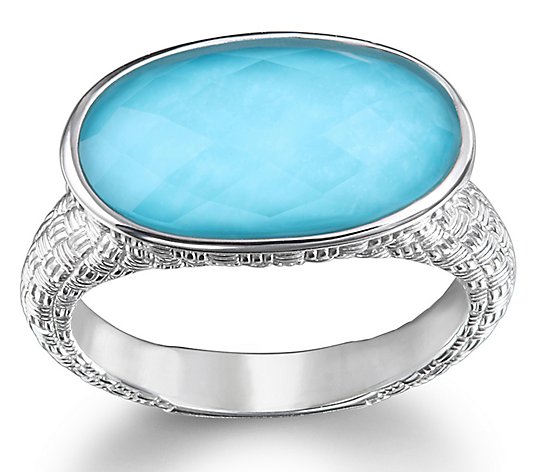 Ariva Sterling Silver Turquoise & Rock Cryst alRing