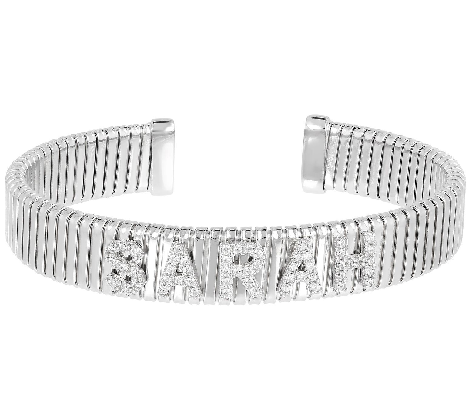 Diamonique Personalized Flexible Ribbed Cuff, Sterling Silver