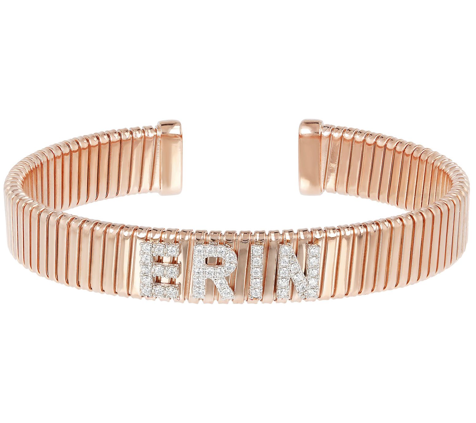 Diamonique Personalized Flexible Ribbed Cuff, Sterling Silver