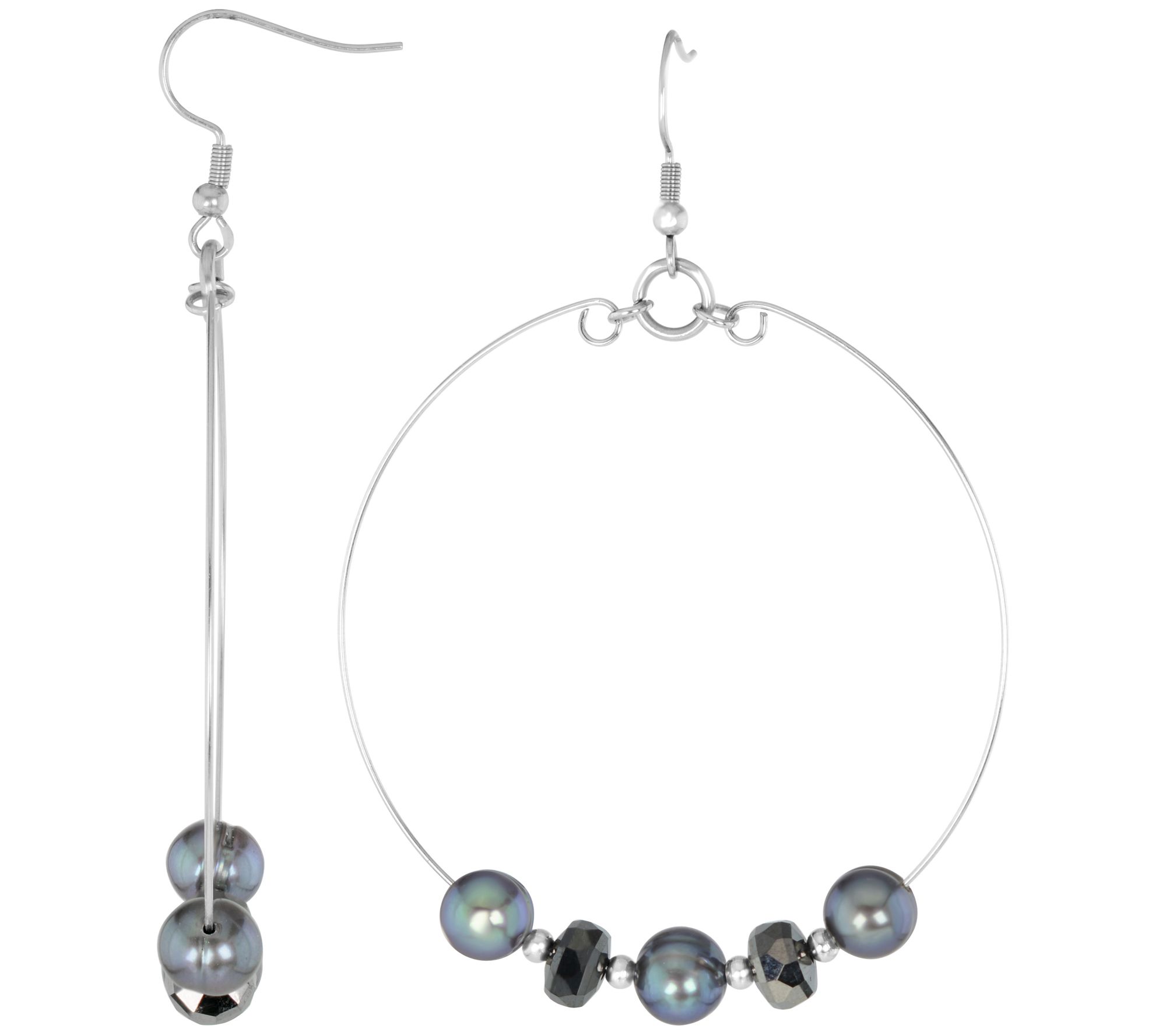 Steel by Design Cultured Pearl & Crystal Hoop E arrings