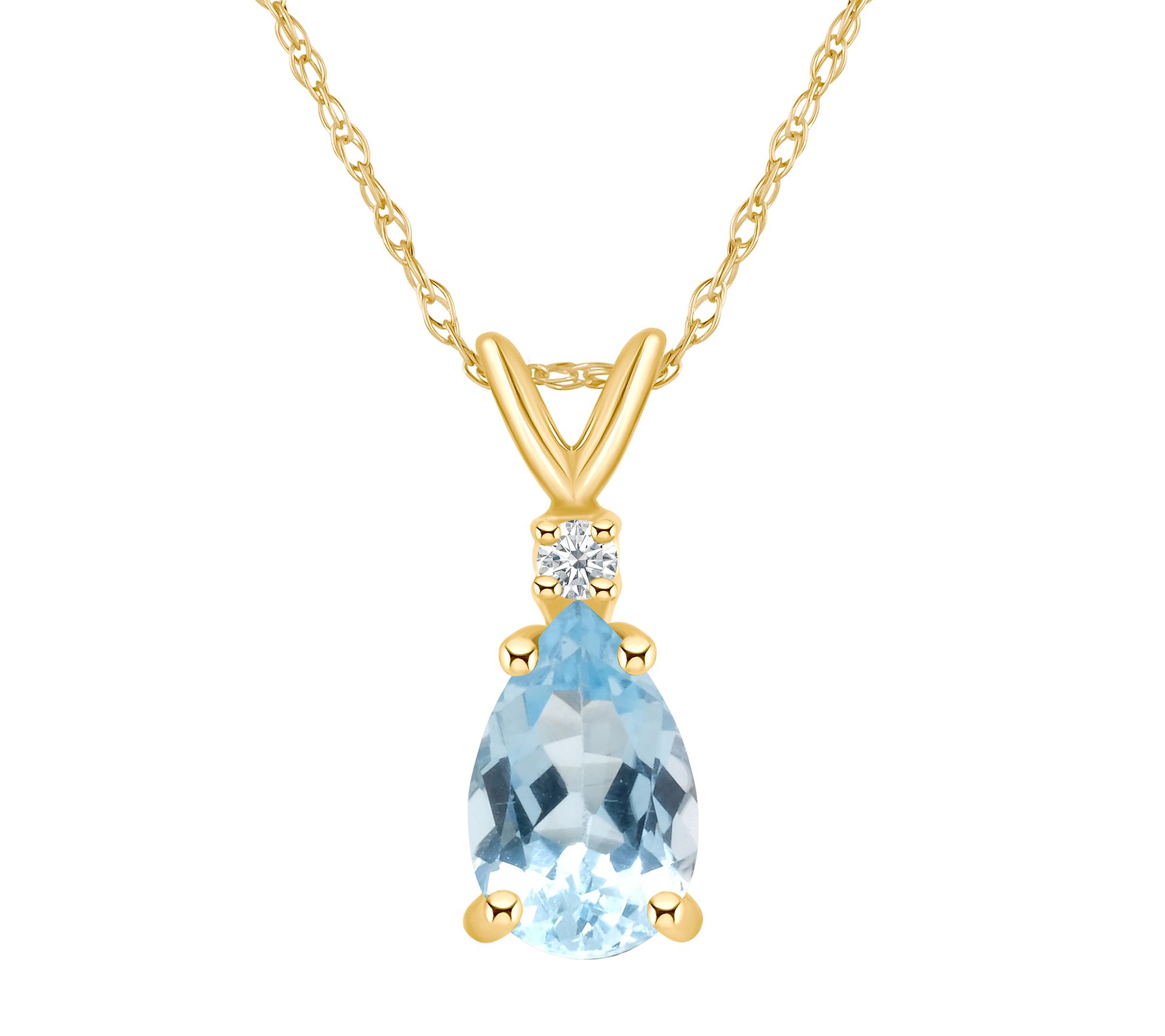 14K Gold 0.95 cttw Aquamarine & Diamond Accent Pendant