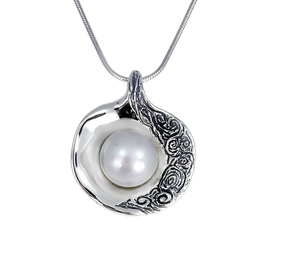 Hagit Sterling Cultured Pearl Shell Pendant with Chain