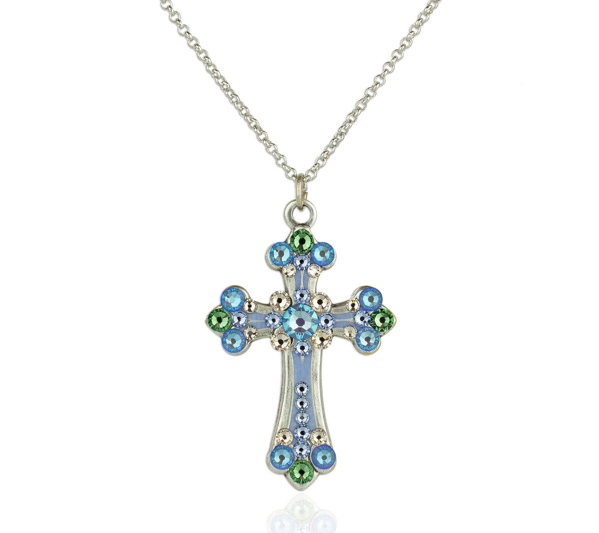 Anne Koplik Multi Enamel and Crystal Cross Pendnt with Chain