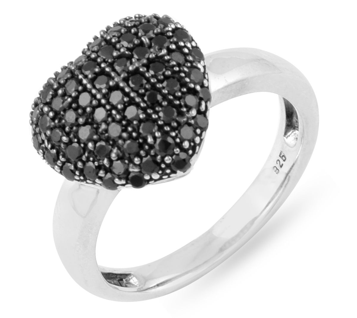 Sterling Silver Black Spinel Heart Ring