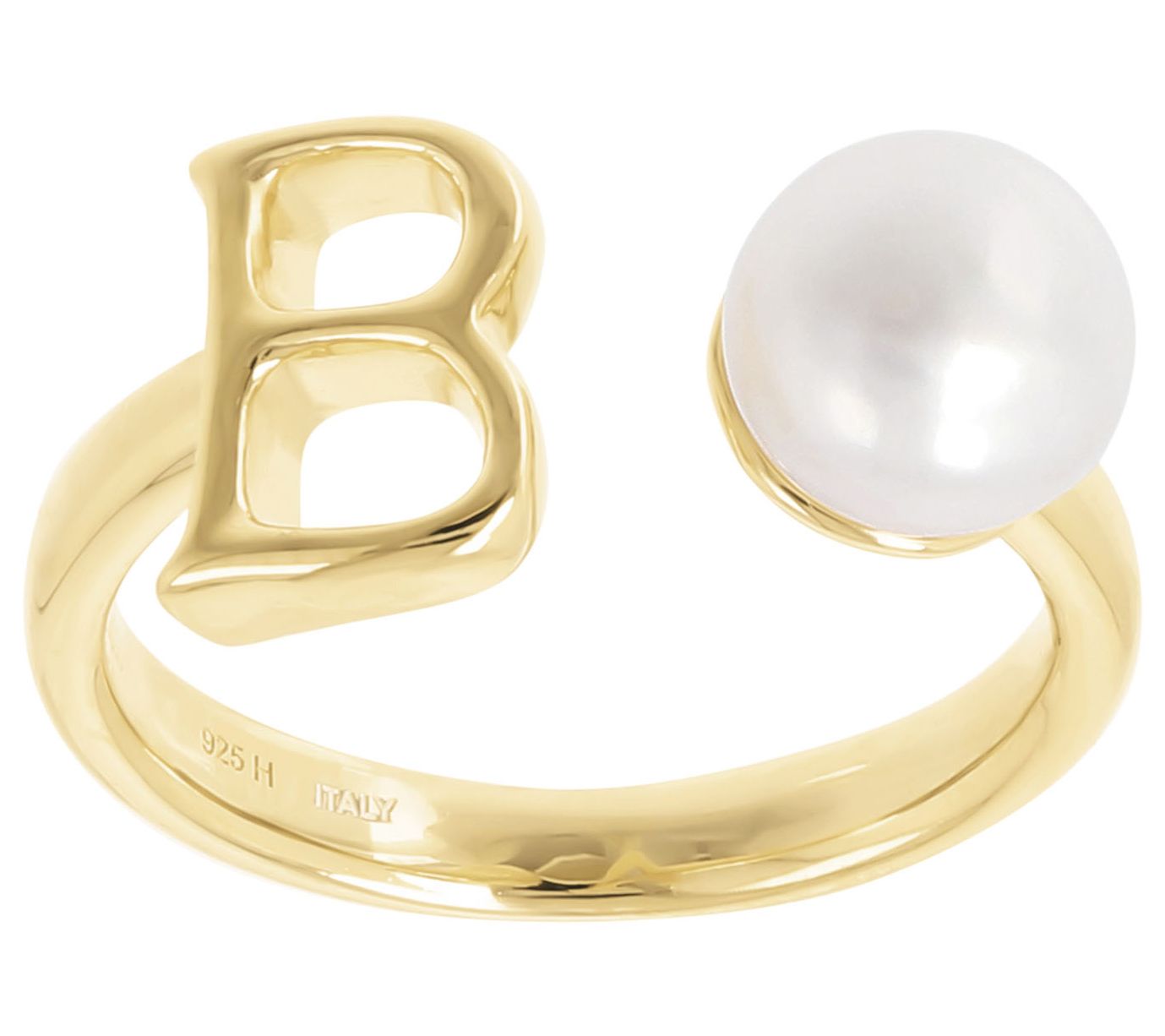 Honora Cultured Pearl Initial Cuff Ring, 14K Gold Plated