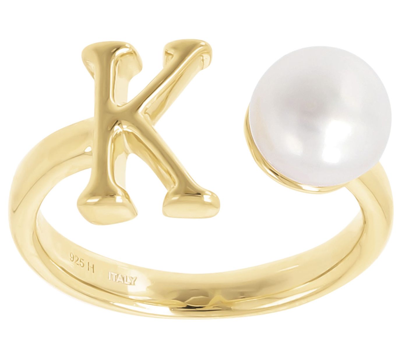 Honora Cultured Pearl Initial Cuff Ring, 14K Gold Plated