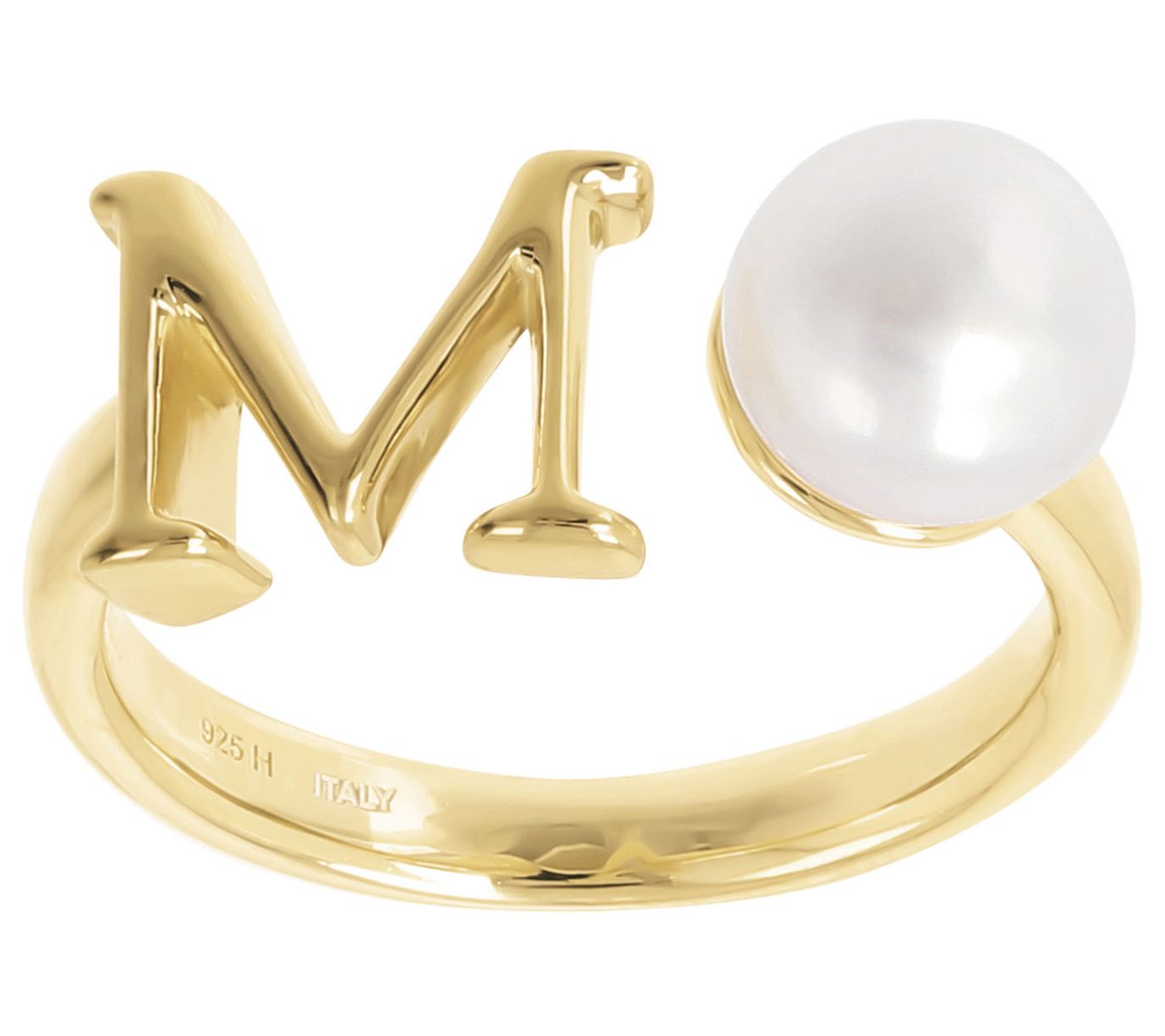 Honora Cultured Pearl Initial Cuff Ring, 14K Gold Plated