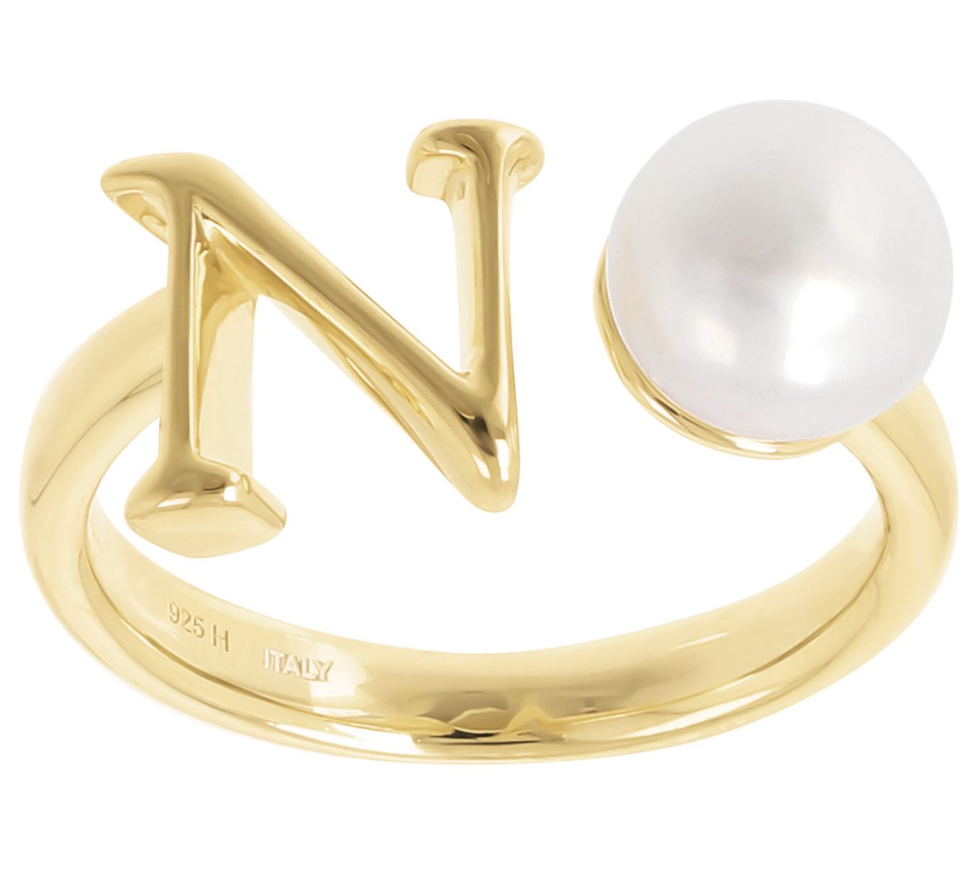 Honora Cultured Pearl Initial Cuff Ring, 14K Gold Plated