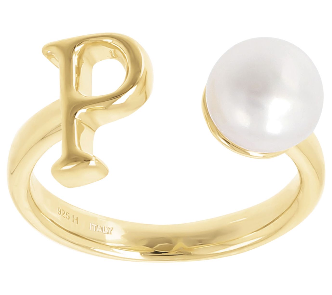 Honora Cultured Pearl Initial Cuff Ring, 14K Gold Plated