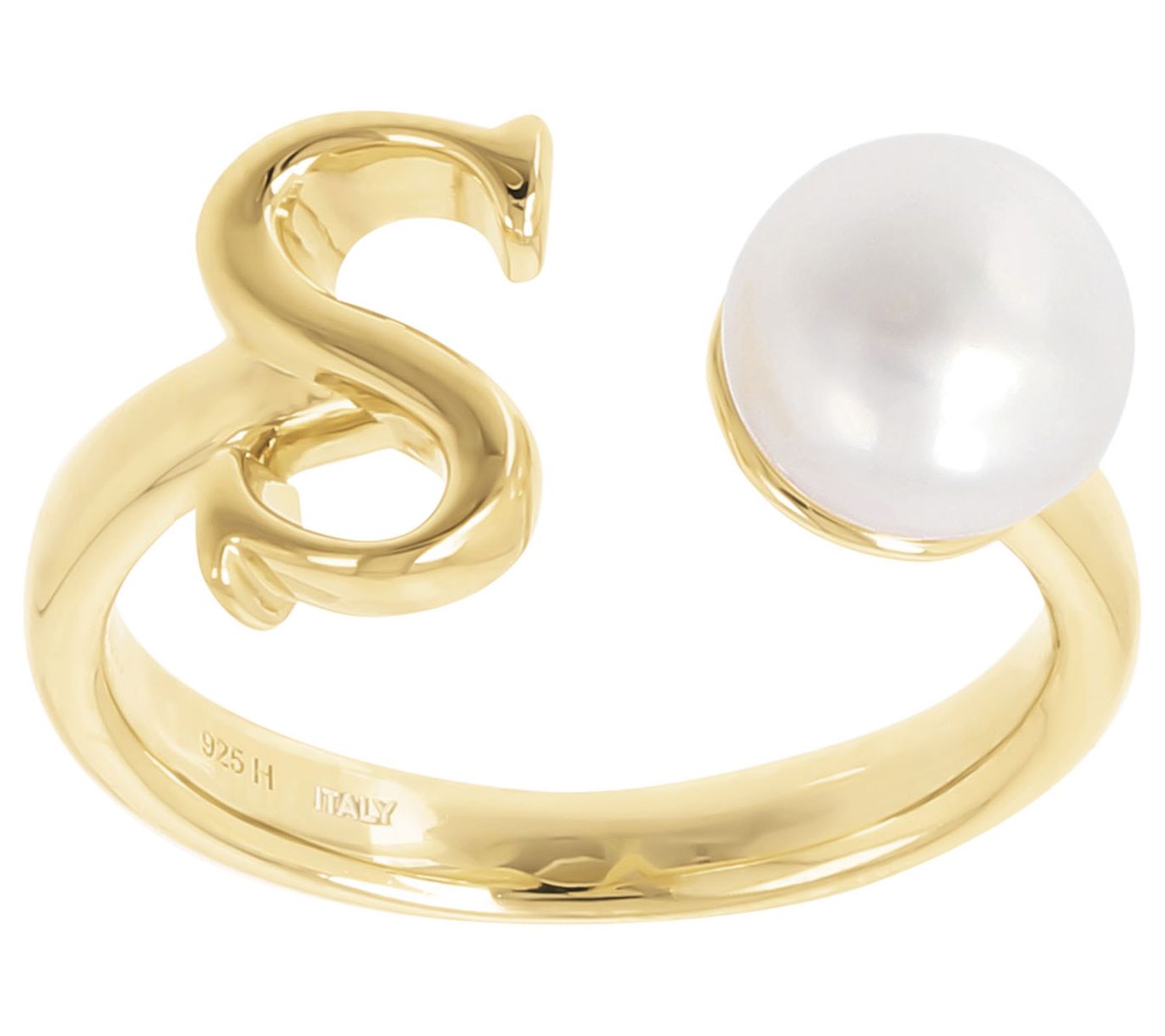 Honora Cultured Pearl Initial Cuff Ring, 14K Gold Plated