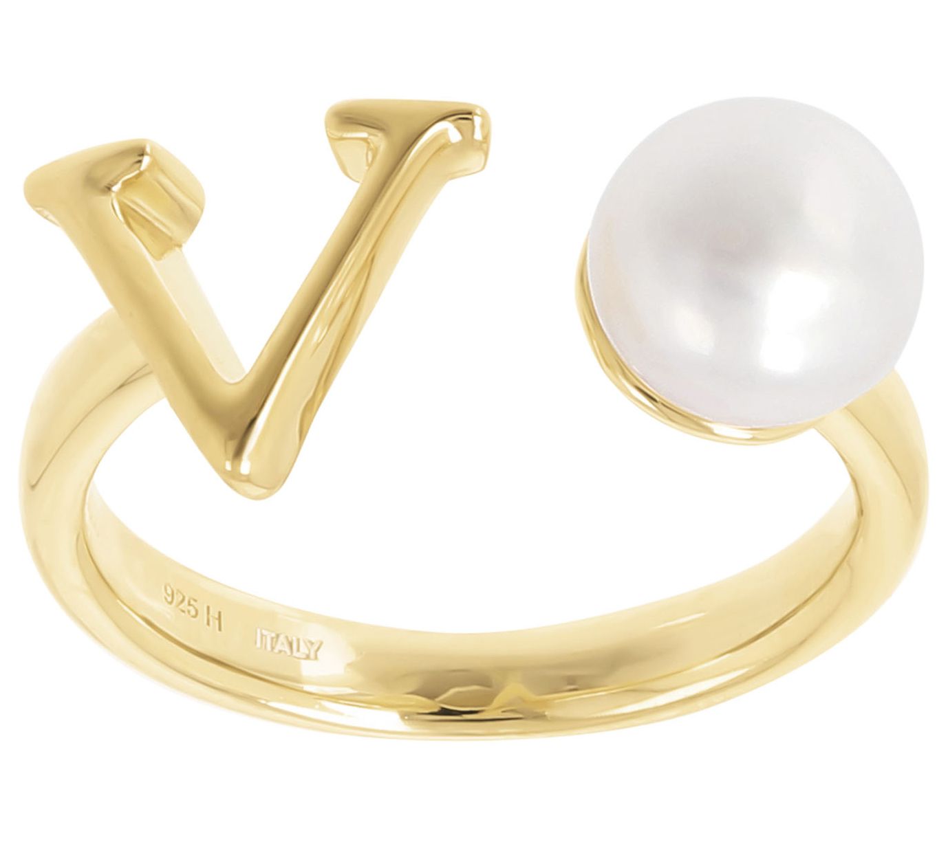 Honora Cultured Pearl Initial Cuff Ring, 14K Gold Plated