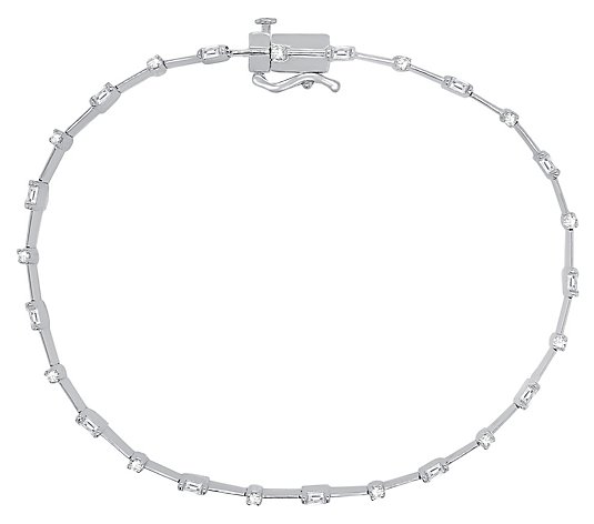 Diamond Oval and Baguette Cut Bracelet, Sterlin g Silver