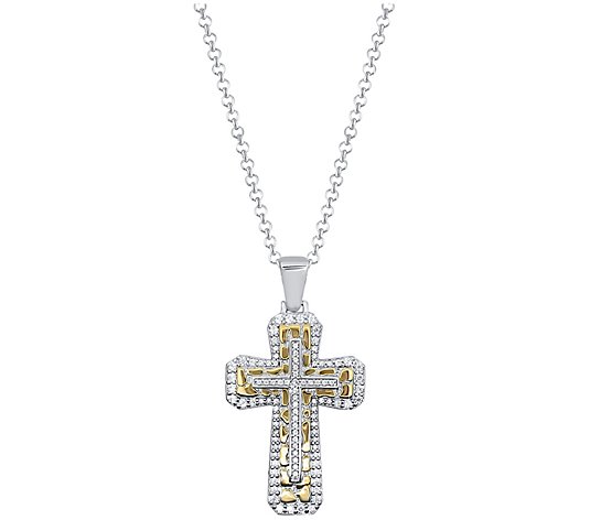 Men's Diamond Two-Tone Cross Pendant w/ Chain, Sterling