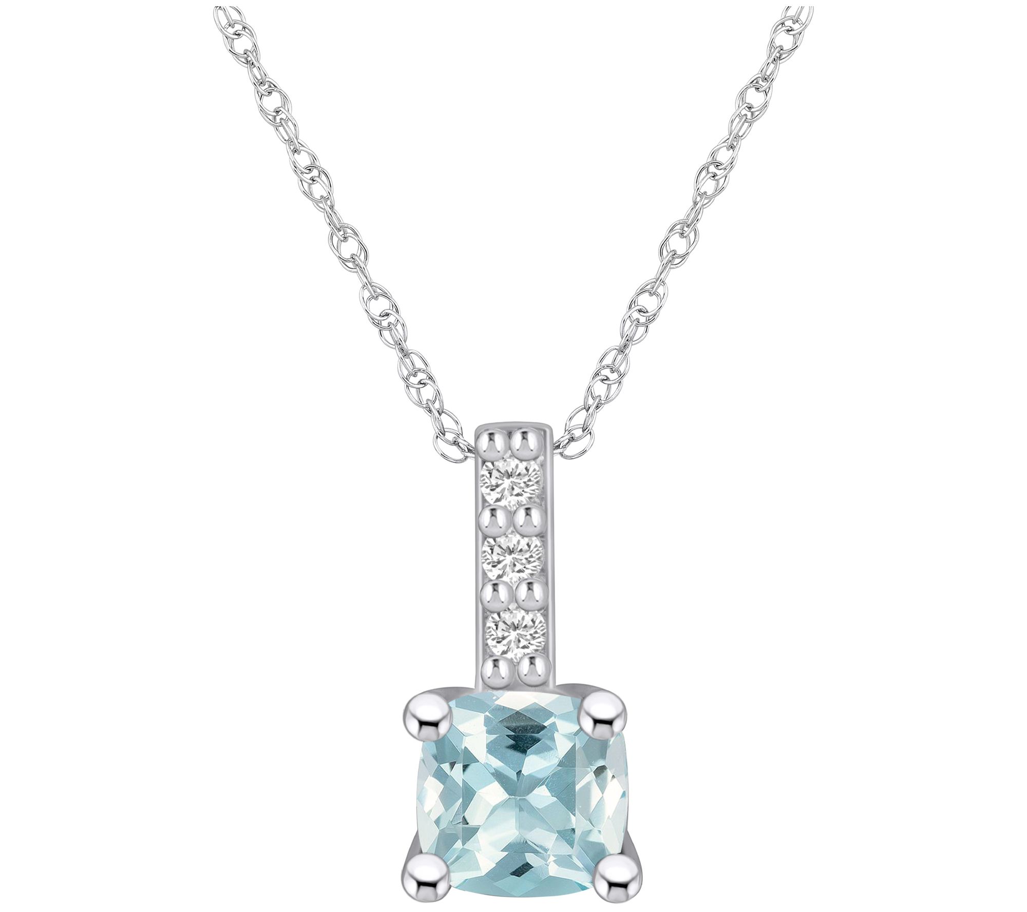 Affinity Gems Aquamarine & Diamond Pendant w/ Chain, 14K Gold