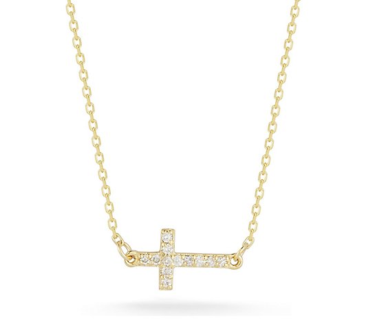 Luminosa Gold Diamond Sideways Cross Necklace,14K