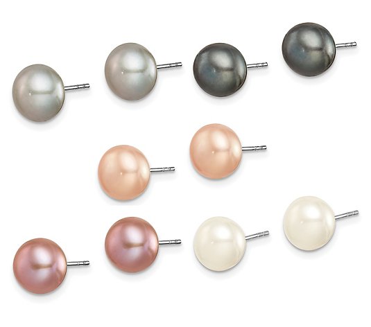 Affinity Cultured Pearl Set of 5 Stud Earrings, Sterling