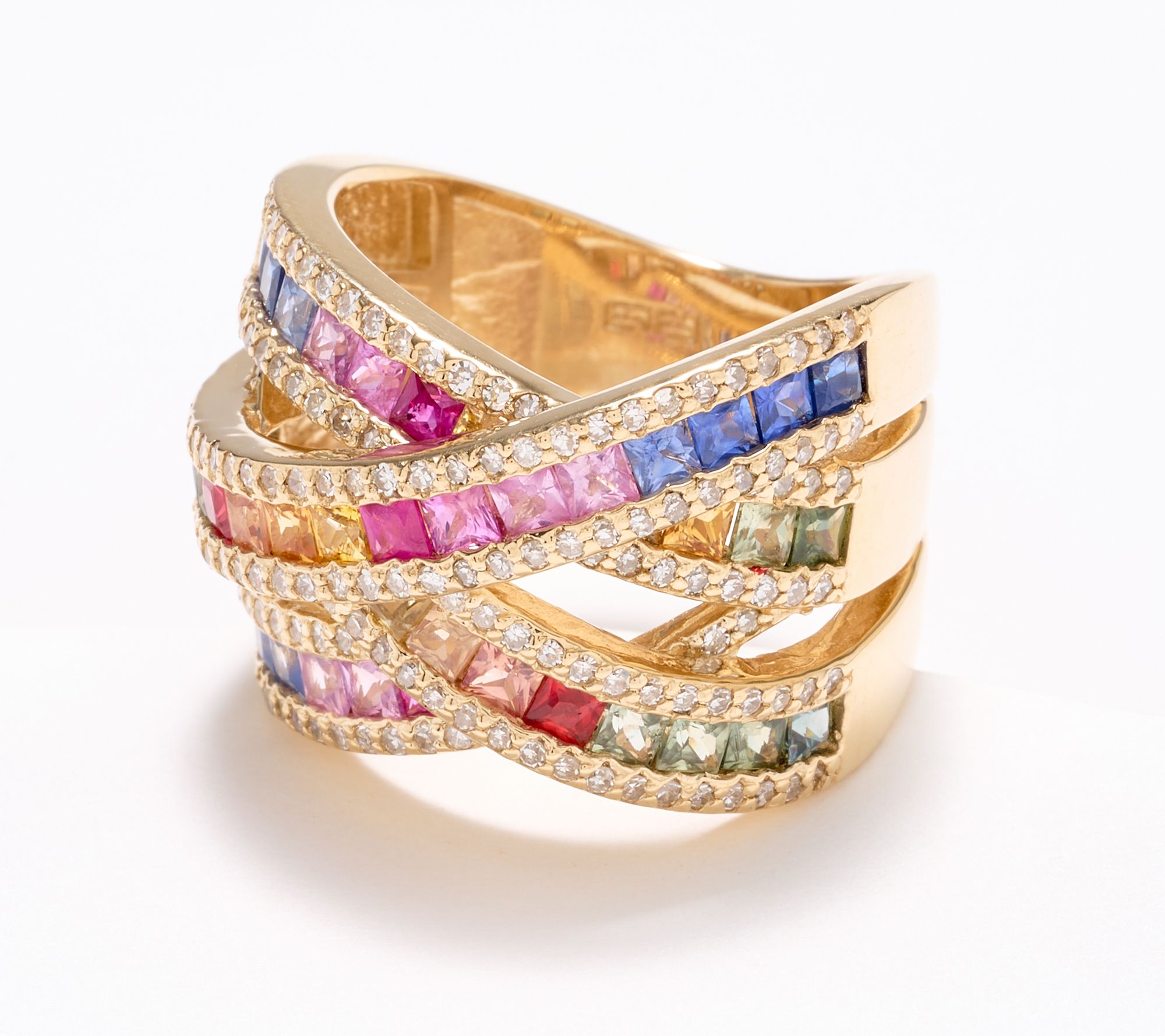 Effy Multi-Gemstone & Diamond Highway Ring, 14K Gold 