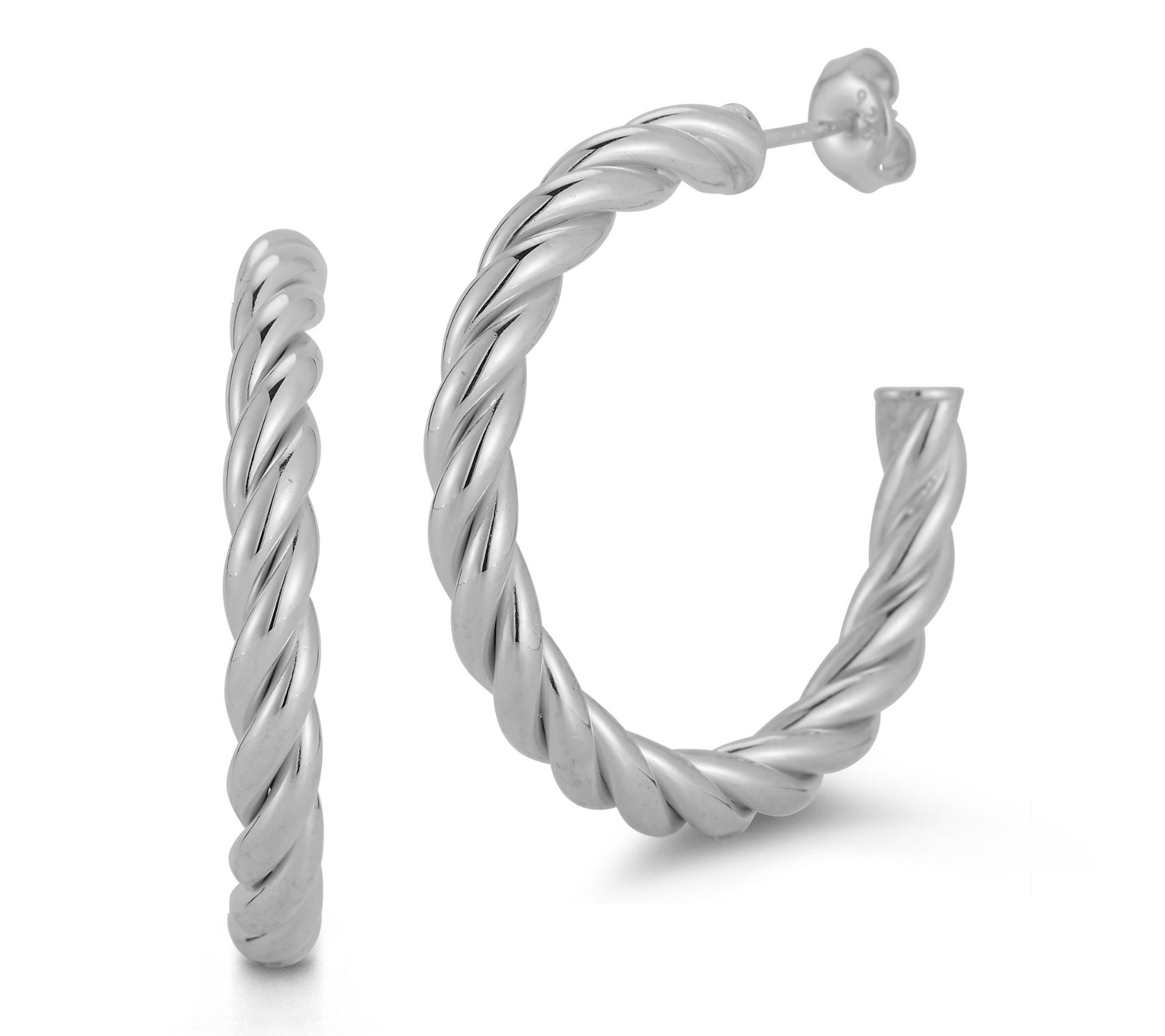 Sterlina Silver 1-3/8" Twisted Hoop Earrings, Sterling