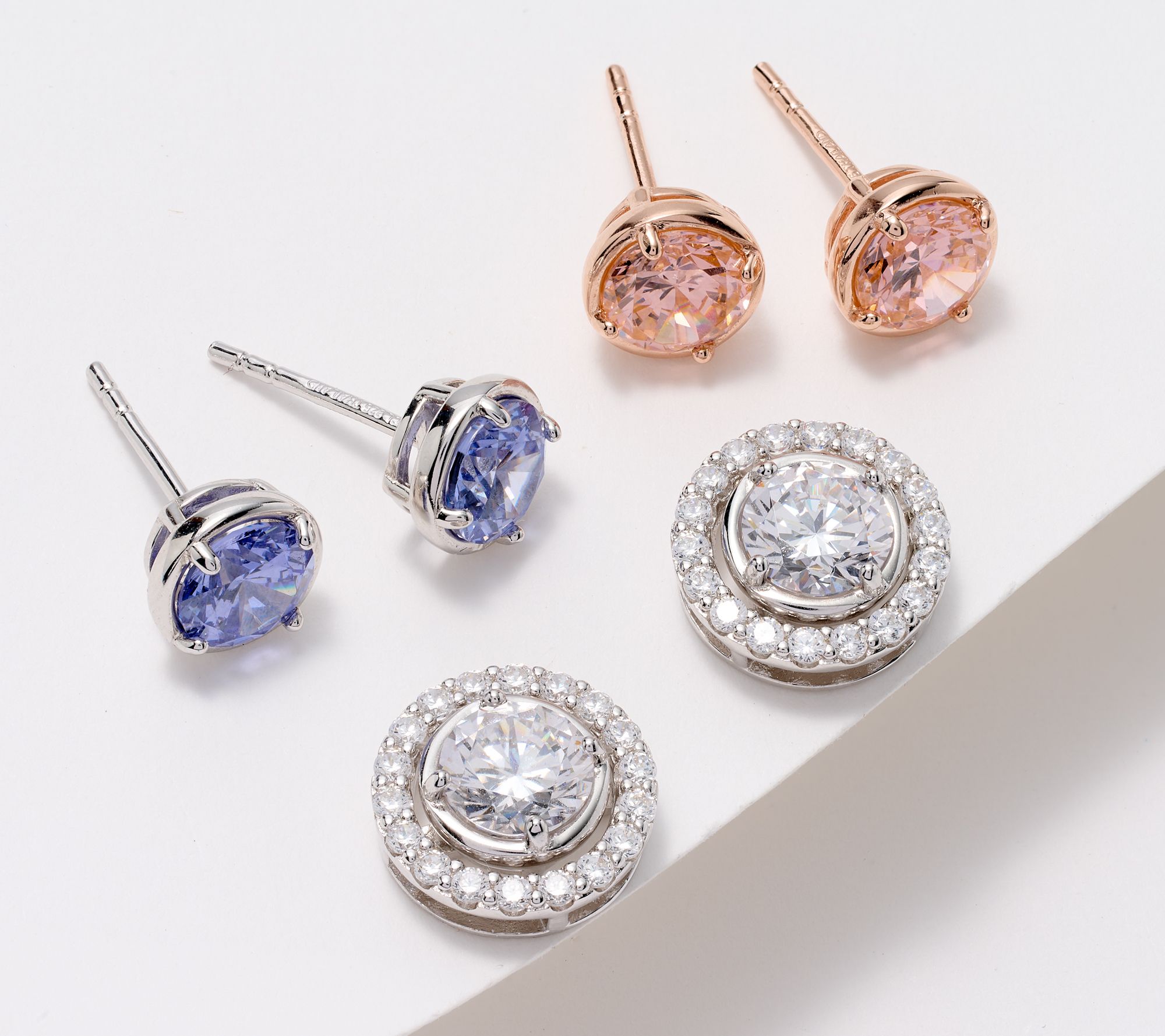 Diamonique x Jennifer Miller Boxed S/3 Round Studs W/ Halo, SS - QVC.com