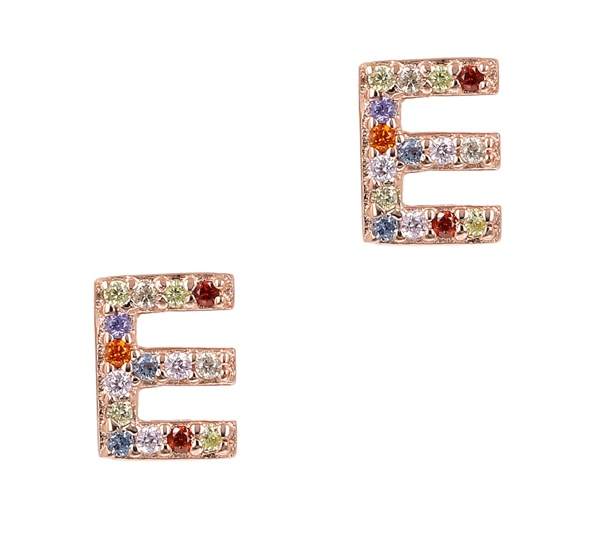 Diamonique Sterling Multicolor Initial Earrings, 14K Plated