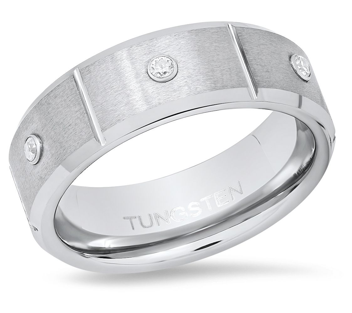 Steel By Design Men's Cubic Zirconia Tungsten Band Ring