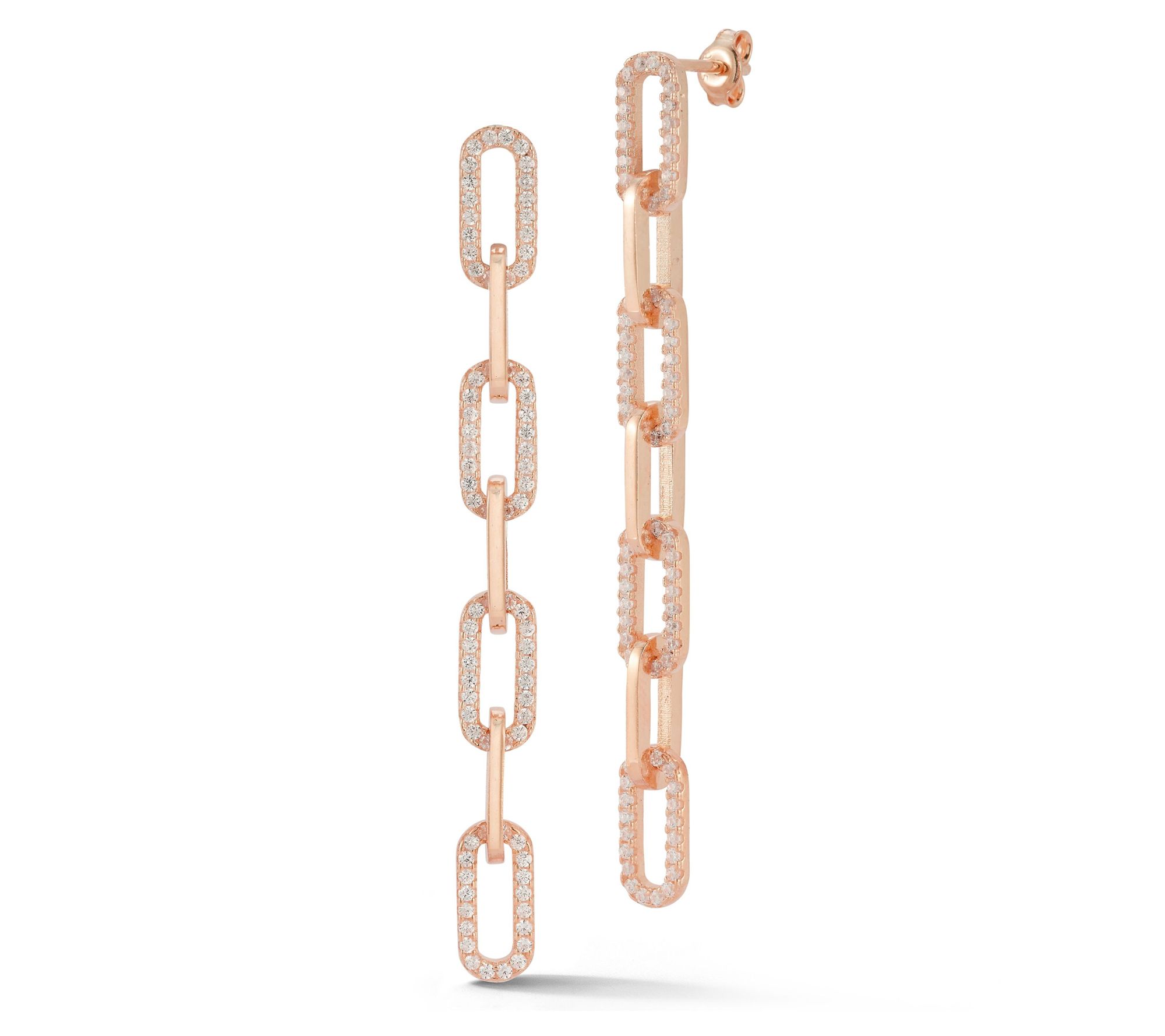 Sterlina Silver 2-1/4" Pave Paperclip Drop Earrings, Sterling