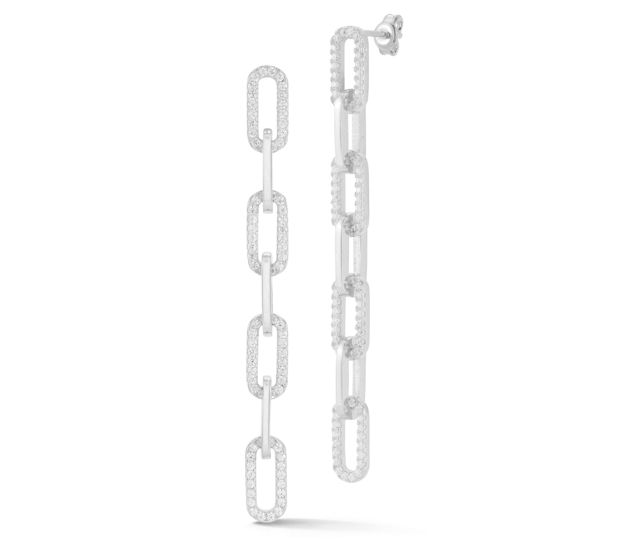 Sterlina Silver 2-1/4" Pave Paperclip Drop Earrings, Sterling