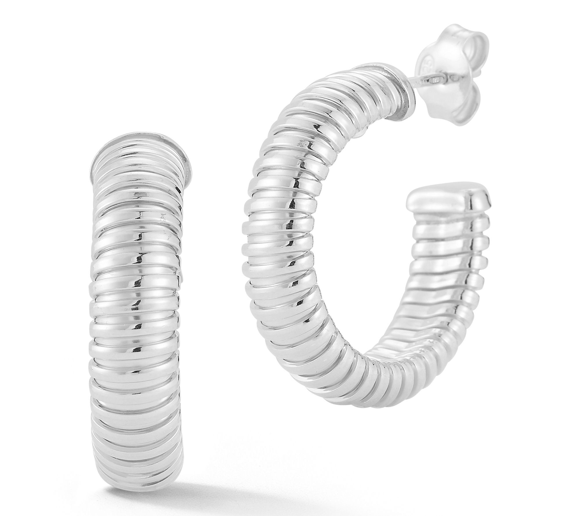 Italian Silver 7/8" Ribbed Hoop Earrings, Sterling