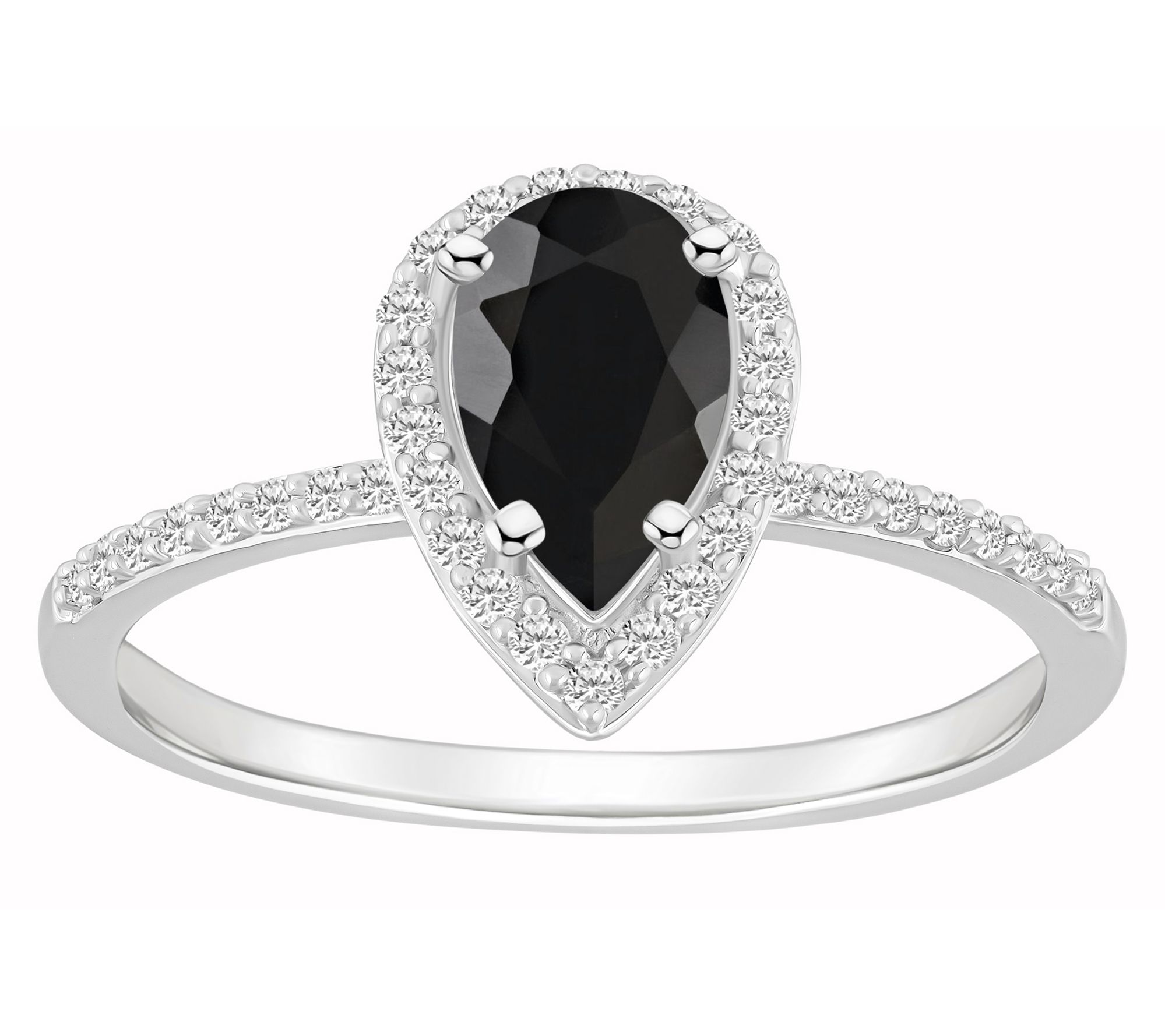 Affinity Gems Pear Onyx & Created White Sapphire Ring, 10K