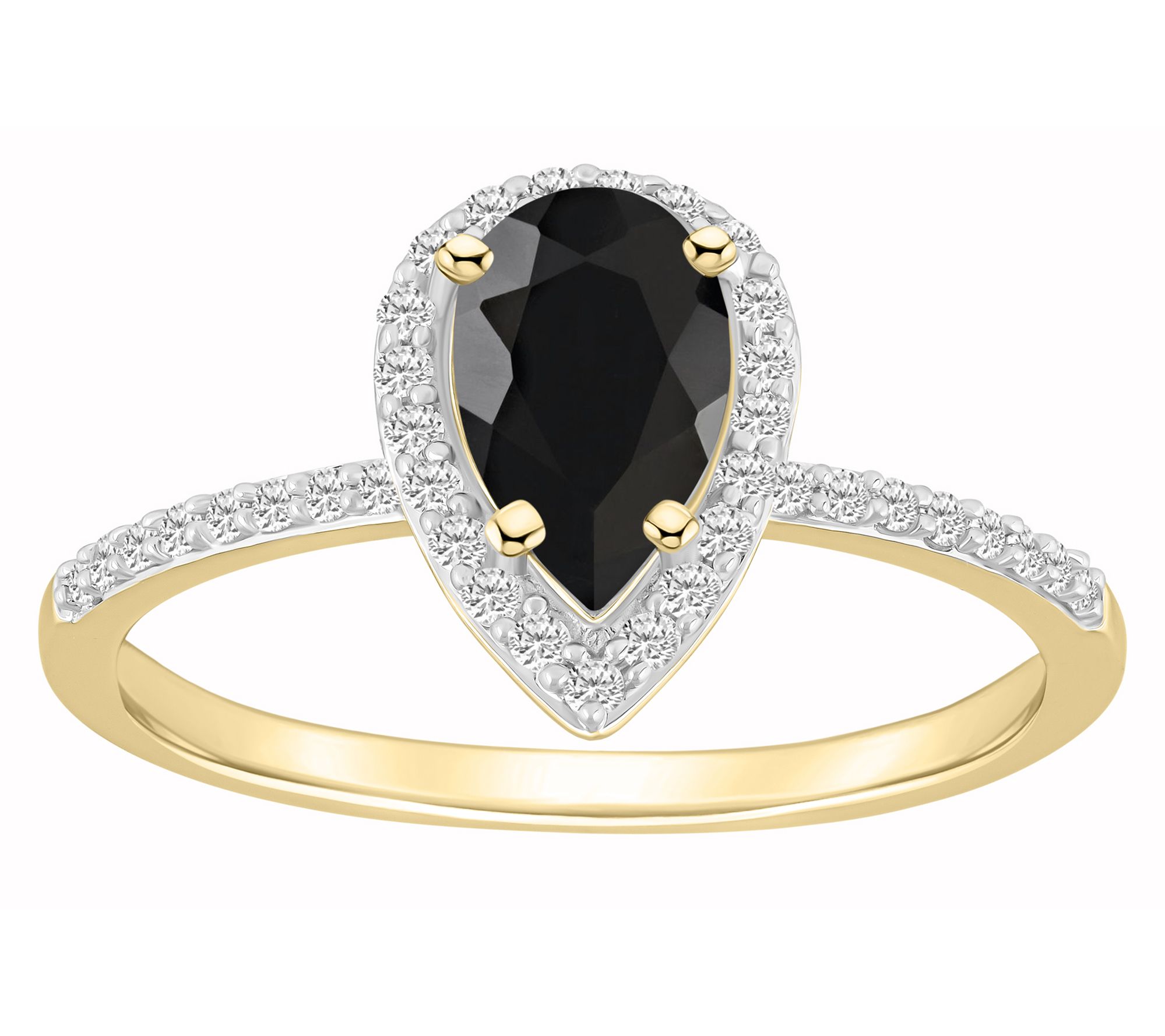 Affinity Gems Pear Onyx & Created White Sapphire Ring, 10K