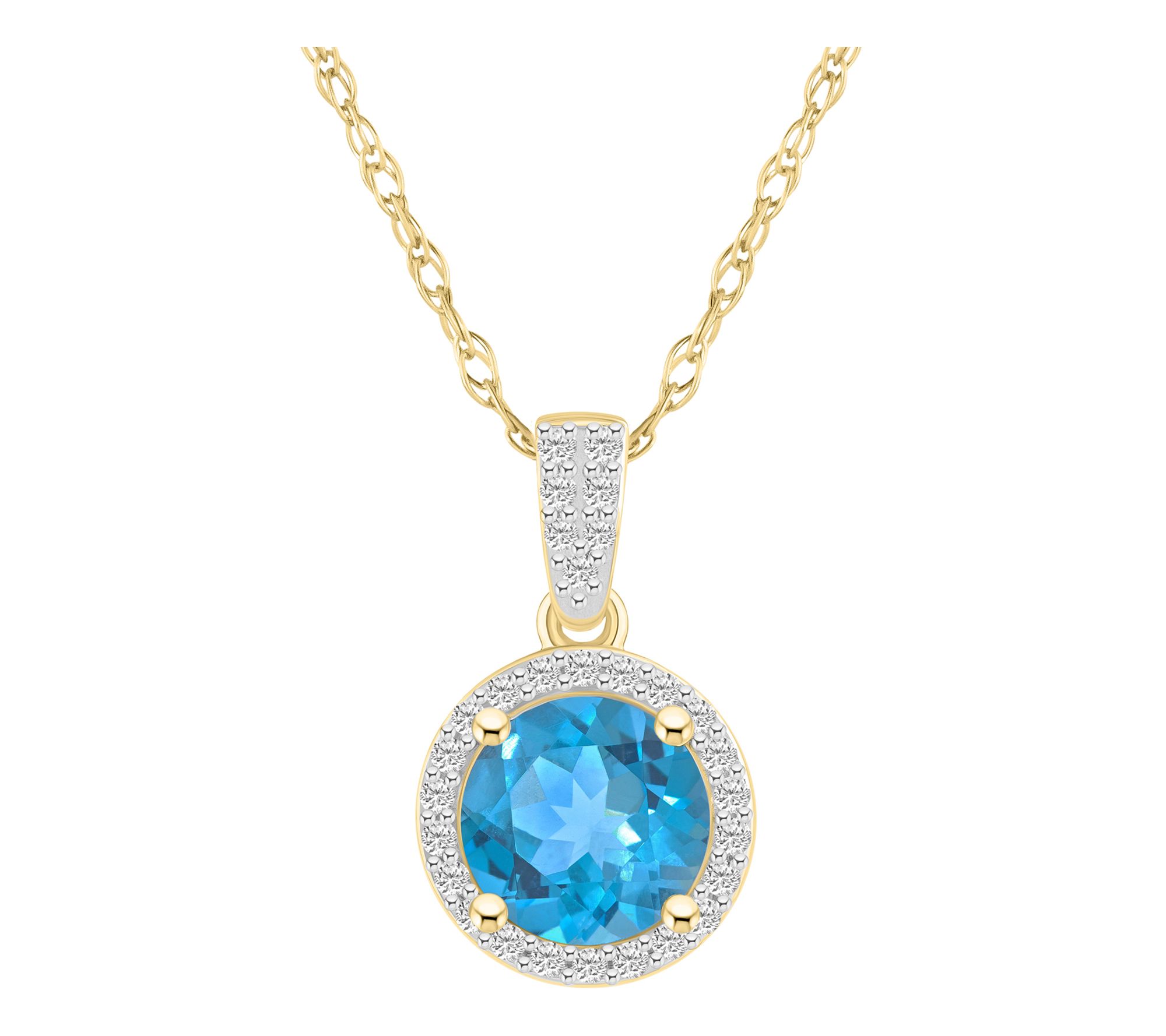 Affinity Gems Round Gemstone Halo Pendant w/ Chain, 10K Gold